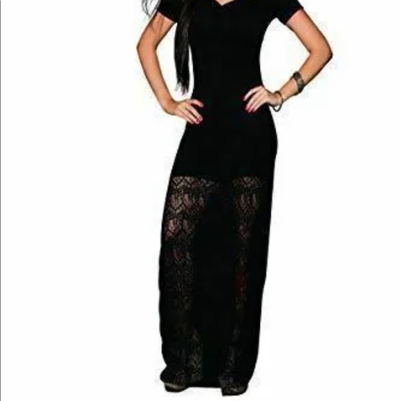 Mapale Woman Lace Maxi with Sexy Sheer Skirt Black - Picture 1 of 1